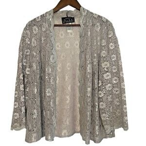Alex Evenings Silver Sequin Open Front Cardigan Jacket Lace Evening Wear 20W